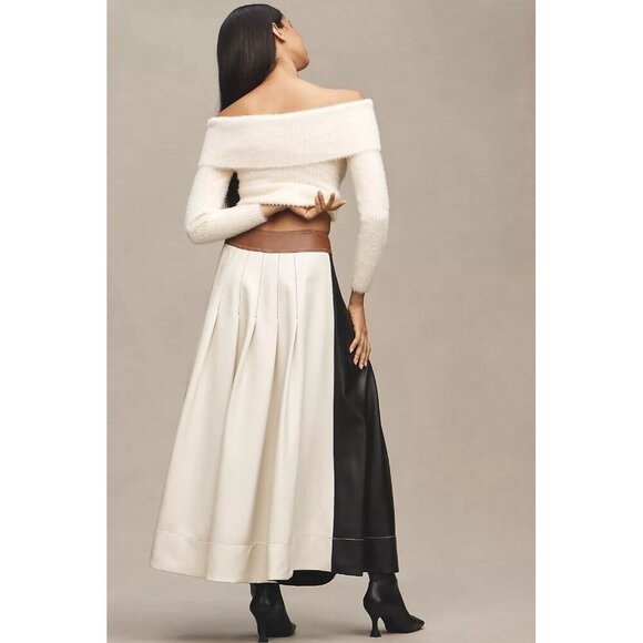 NWT Size 6 - Anthro Faux Leather Colorblock Pleated Maxi Skirt (NWT US$ 158) - Picture 5 of 16